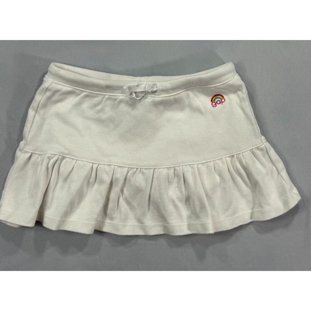 Gap Kids Girls Ruffle Skort Size XS 4-5 White Cotton Rainbow Logo